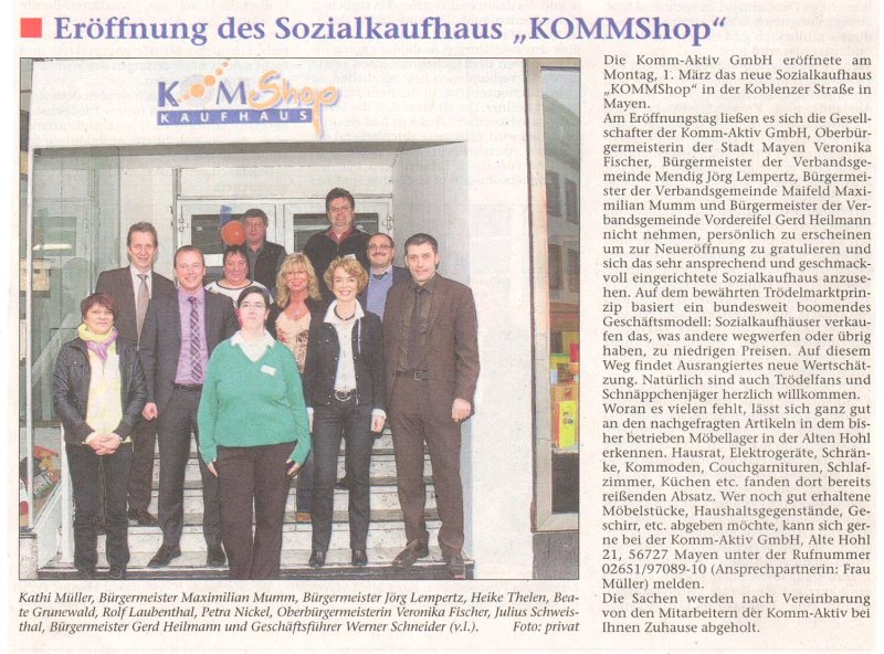Sozialkaufhaus - Eröffnung des Sozialkaufhaus KommShop - Mendiger Blatt 11.03.10